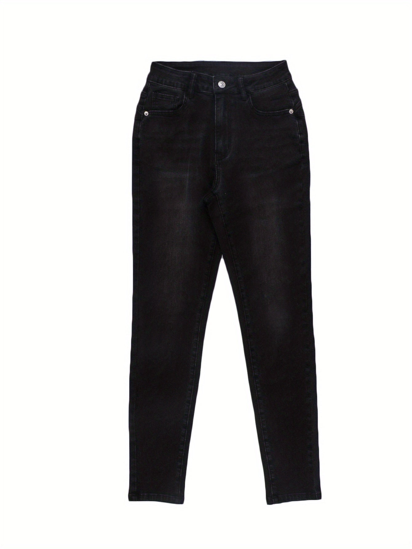 L035 Trendy And Versatile Street Fashion, Pure Black Skinny Stretch Ankle Pants, Women's Jeans.