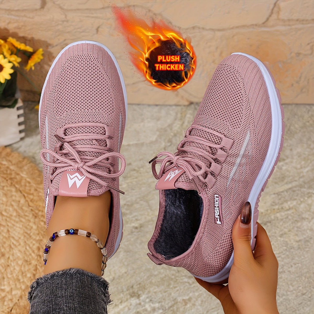 [Autumn And Winter ]Orange Fleece-Lined Warm Shoes, Thickened Cushioning Shoes Exclusive for Winter, Orange And Purple Spliced Lace-Up Trendy Warm Sports Shoes, White Casual Shoes, Shoes For Women/elegant Shoes For Women, Sea