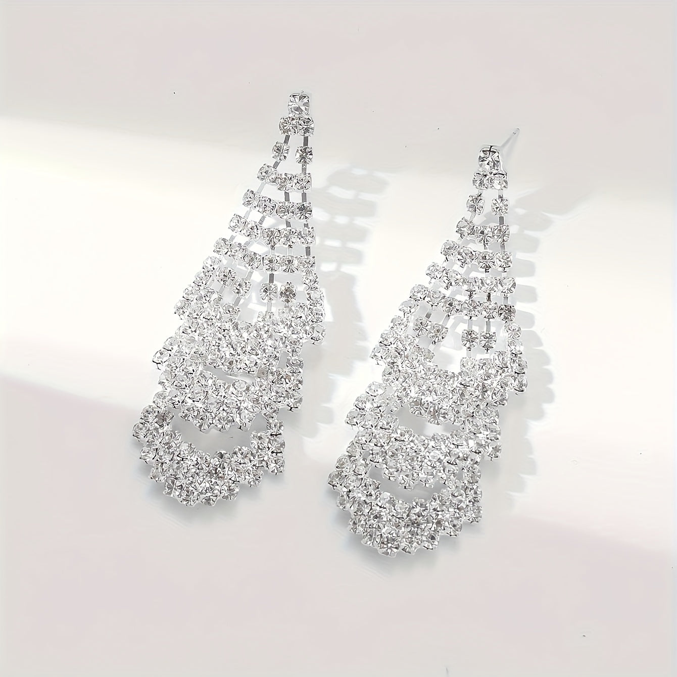 1pair Elegant And Sexy Style Sparkling Rhinestone Tassel Dangle Earrings, Copper Exquisite Wedding Ear Jewelry Accessories