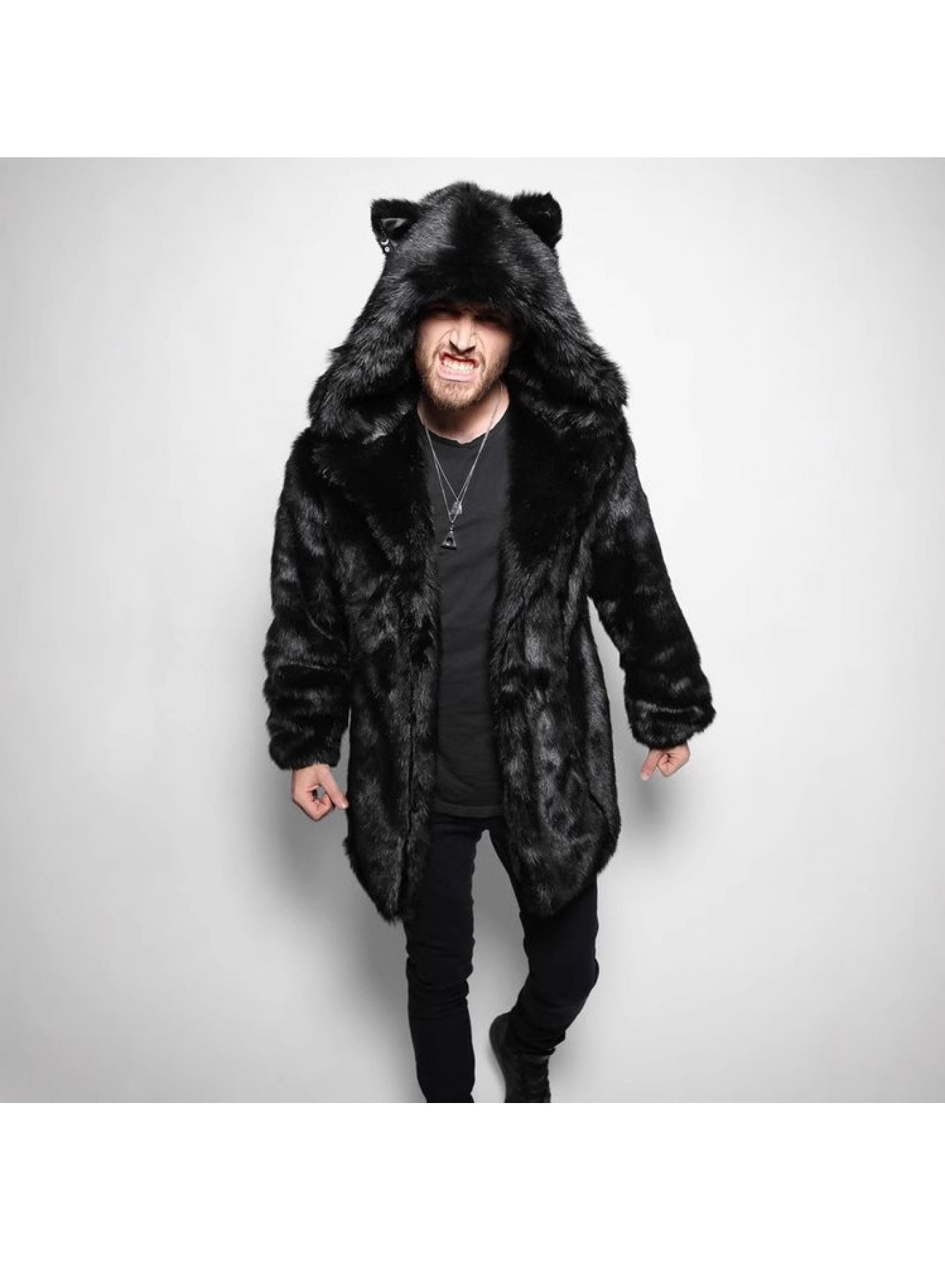 New European and American Style Faux Fur Coat for Men Winter Casual Warm Mink Fur Long Coat with Hood