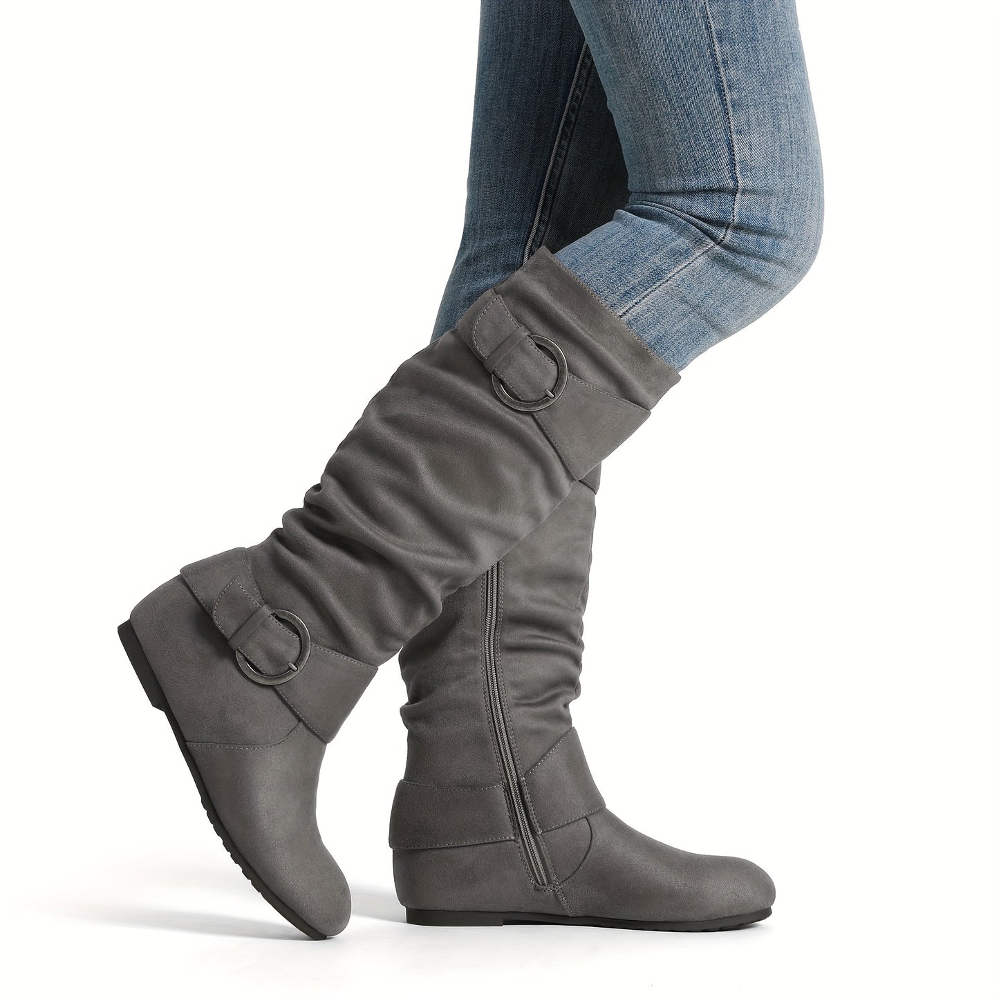 Womens Knee High Low Hidden Wedge Boots Winter Boots Suede Faux Fur Lining Side Zipper Knee High Boots Fashion Autumn Boots Knee Length Boots Comfortable, Perfect With Jeans Dresses Skirts Shorts Women's Versatile Style