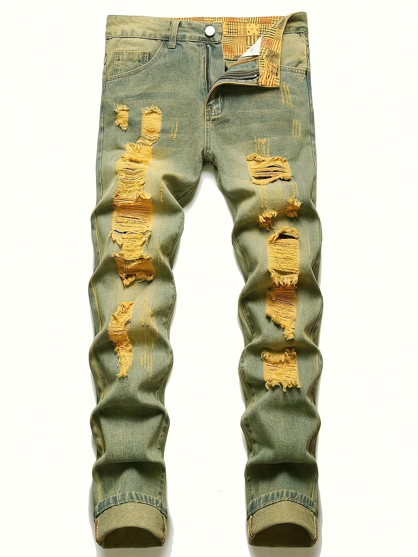 LZLER Men'S Creative Hole Ruined Distressed Stretch Slim Fit Jeans Trousers, Fashion Stacked Street Hip Hop Gradient Style Jeans Casual And Comfortable Suitable For All Seasons