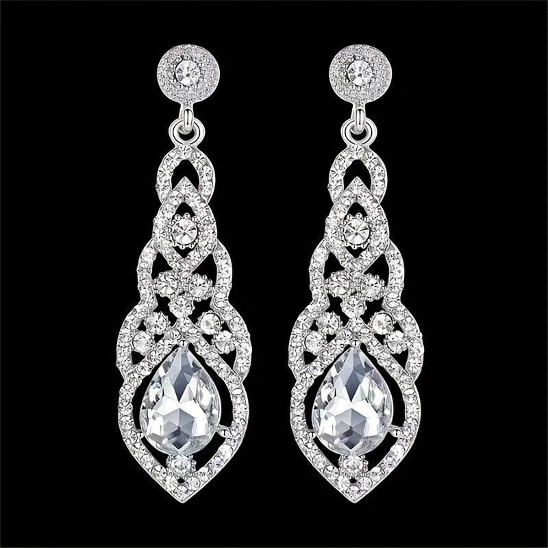 One Pair of Women's Alloy Rhinestone Elegant Teardrop Bridal Wedding Earrings, Party Night Dress Matching Jewelry