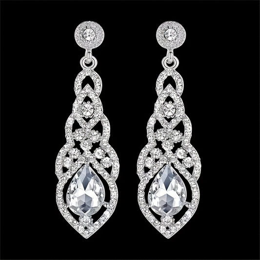 One Pair of Women's Alloy Rhinestone Elegant Teardrop Bridal Wedding Earrings, Party Night Dress Matching Jewelry