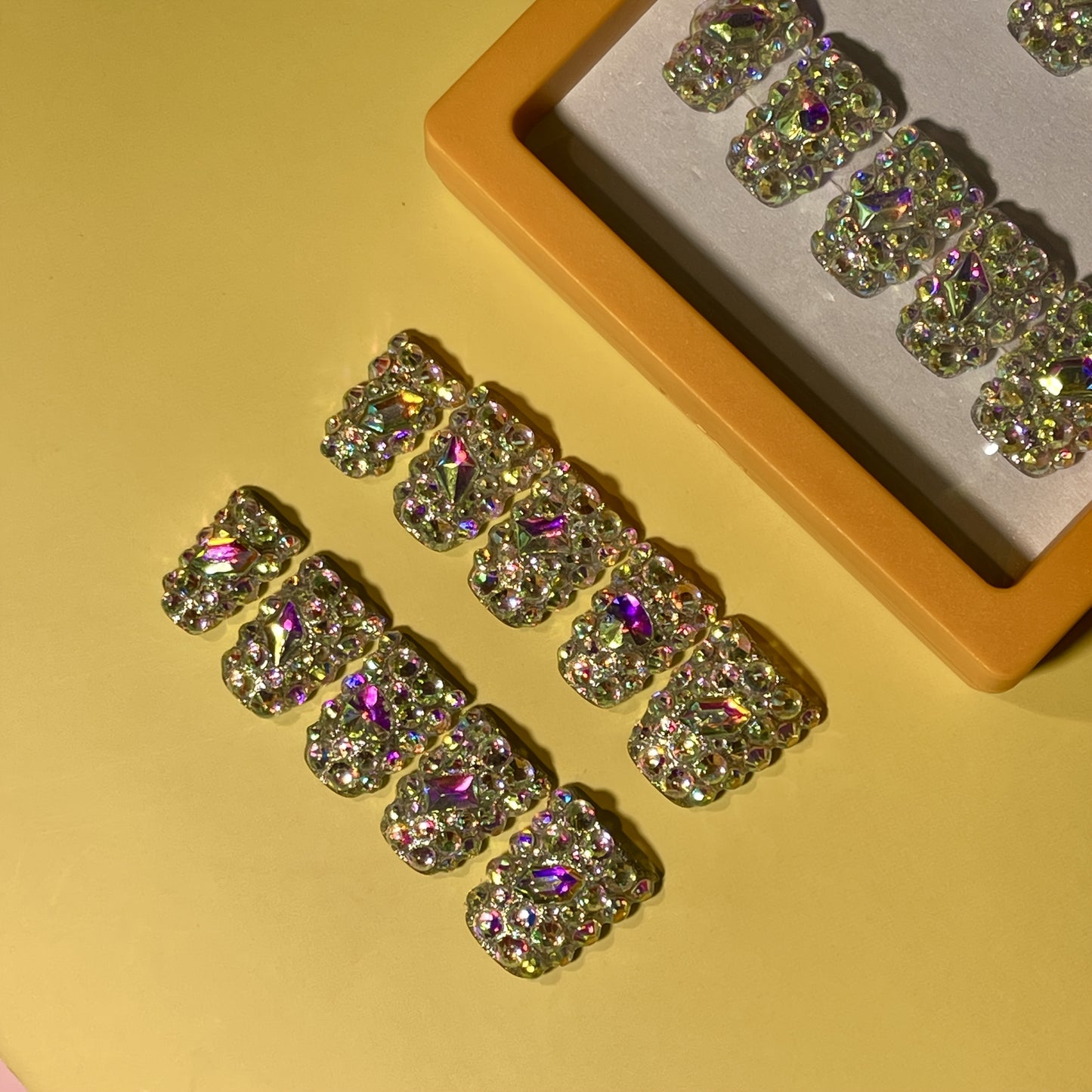 10pcs Handcrafted Y2K Style Duckbill Nails With Crystal And Rhinestone Accents - Featuring Shiny Rhinestones And Transparent Accents, Perfect For Wedding Parties And Daily Wear, Includes Tool Kit For Easy Application.