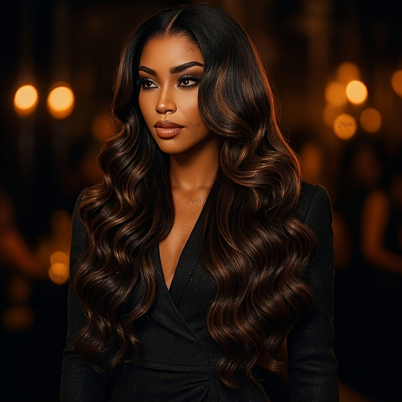 200% Density Human Hair Ombre Balayage Lace Front Wig with 13x6x1 HD T-Part Closure - Black to Blonde/Brown Highlights (P1B/2/30), Body Wave Multi-Ethnic Friendly Lace Wigs for Women, No Glue Needed