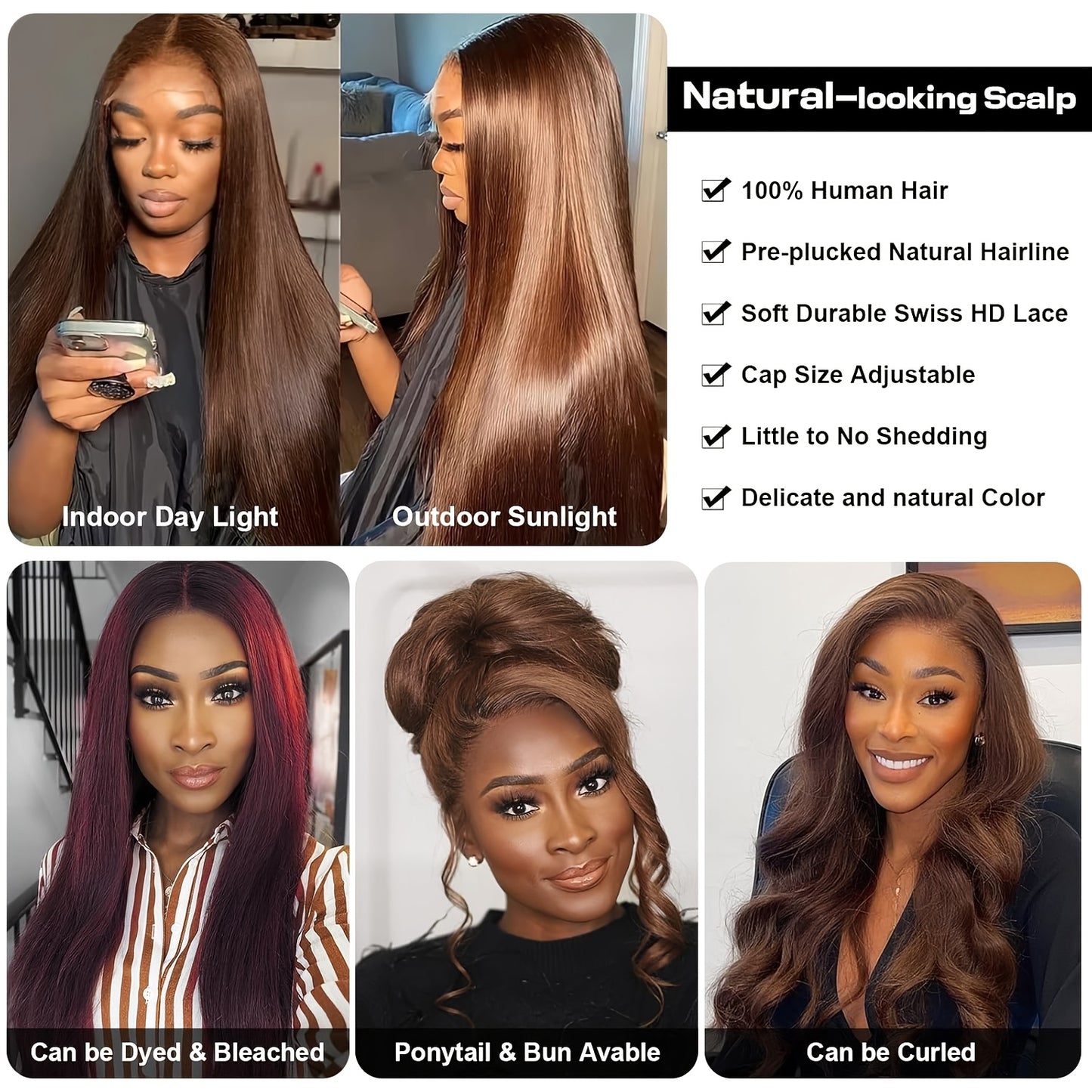 Chocolate Brown Straight Lace Front Wig - 13x4 HD Transparent Human Hair, 200% Density, Pre-Plucked with Baby Hair, Glueless Design for a Sleek, Natural Look