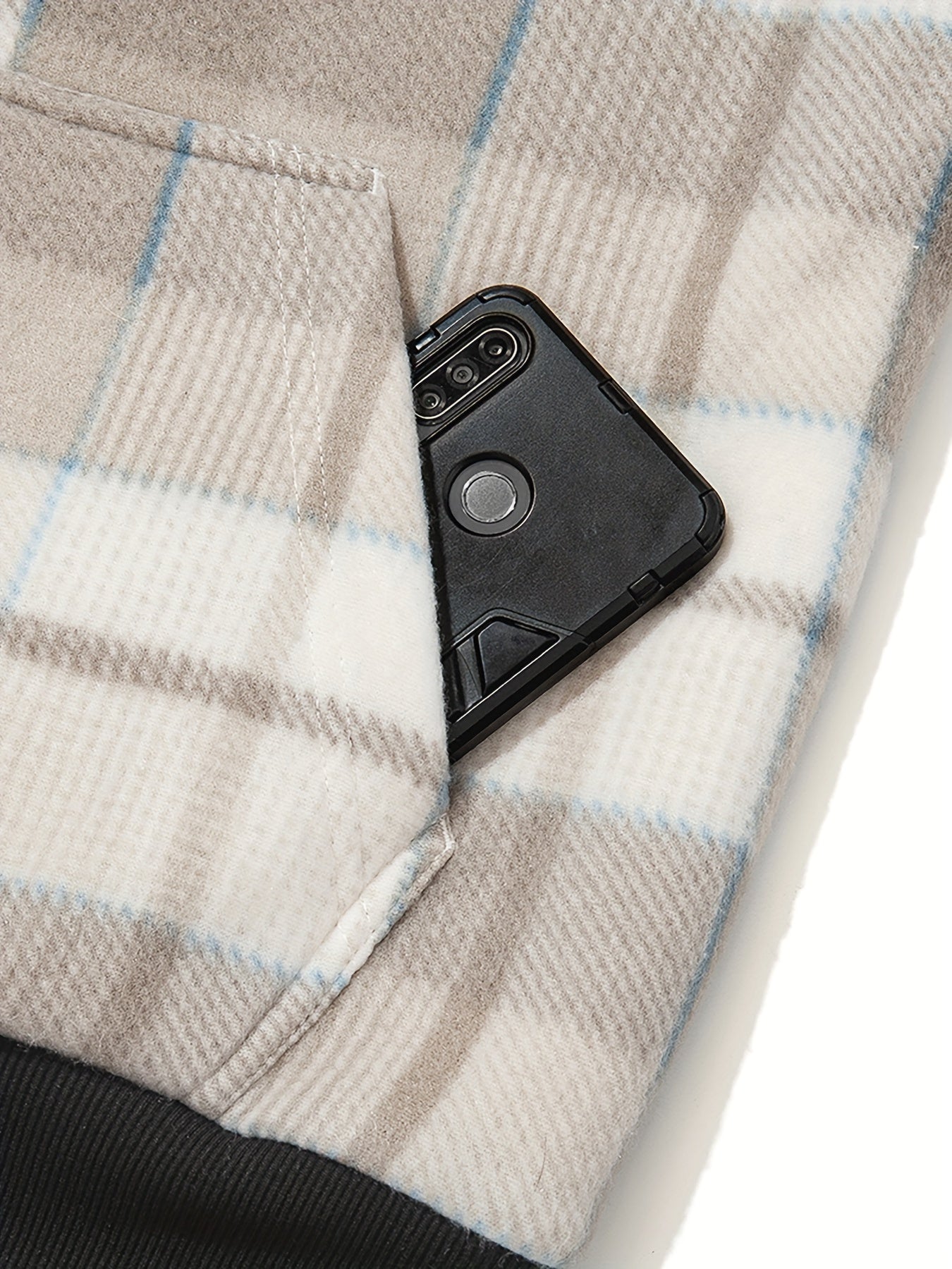 Men's Heavyweight Fleece Hooded Jacket - Full-Zip Sherpa Lining, Thick Winter Coat with Plaid Pattern (Blue/Black/Beige/Brown), Zippered Pockets, Hand Washable, Casual Outerwear for Cold Weather & Everyday Use - Ideal for Ski