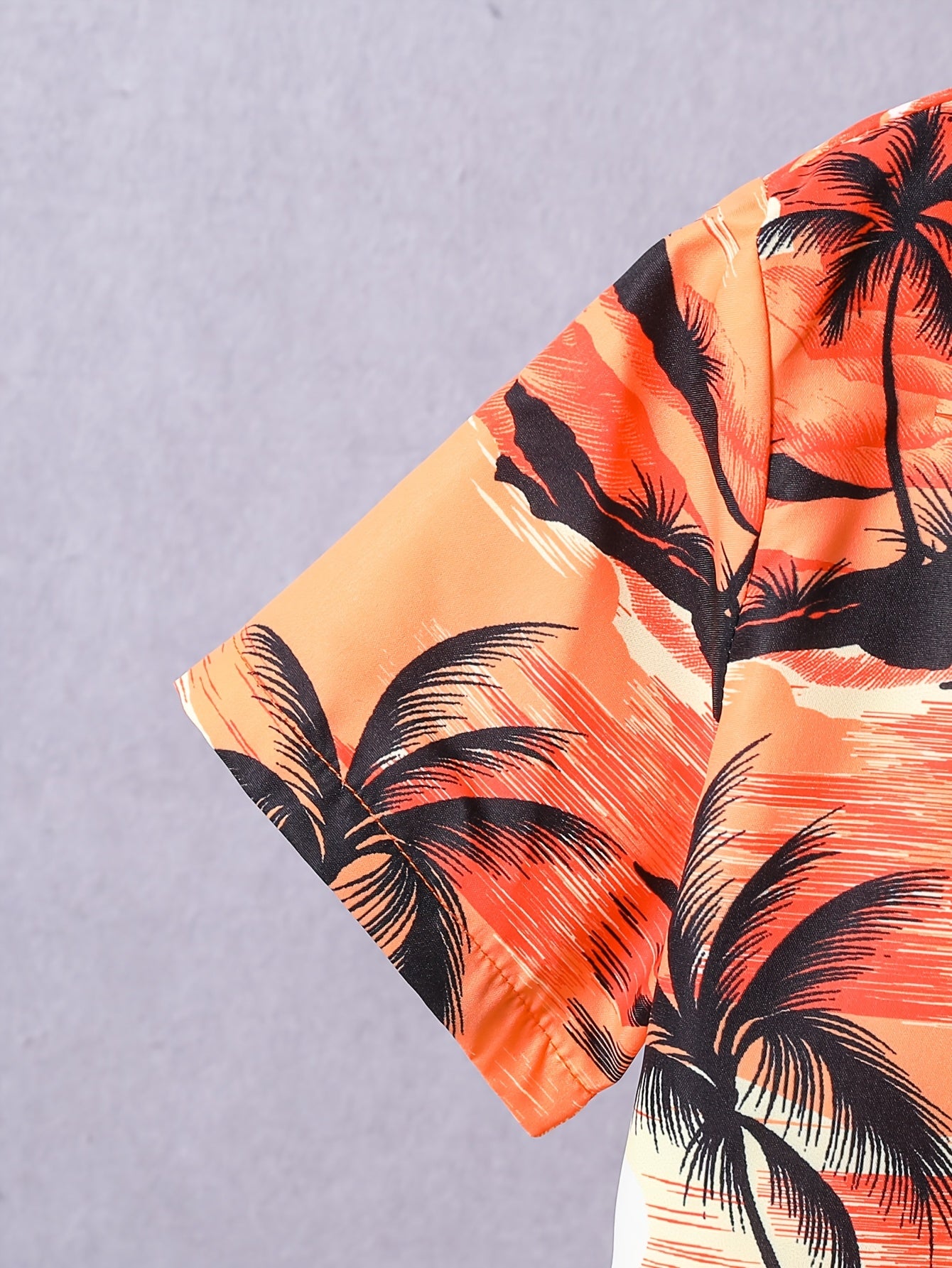 2-Pack (Set) Boys Sunset Coconut Tree Pattern Print Short Sleeve Lapel Shirt And Shorts Set, Comfortable Summer Boys Daily And Outdoor Wear, for Outdoor