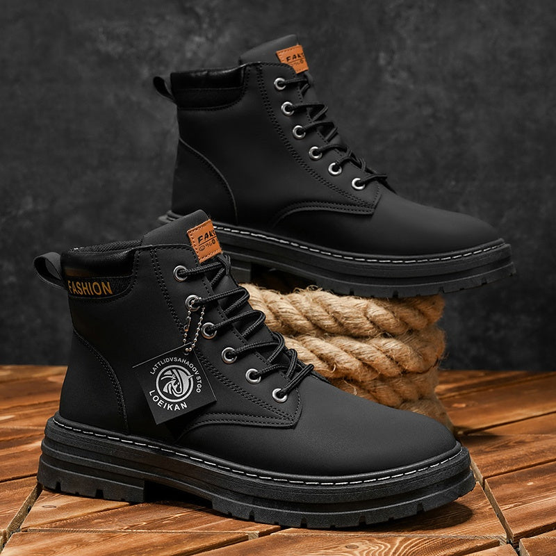 Men'S High-Top Winter Snow Boots with Thick PVC Sole & Warm Lining - / Brown - All-Terrain Traction, Lace-Up Closure, Outdoor Footwear, Durable Construction, Rugged Design, Outdoor Enthusiasts, Sturdy Build, Sporty Look, Hiki