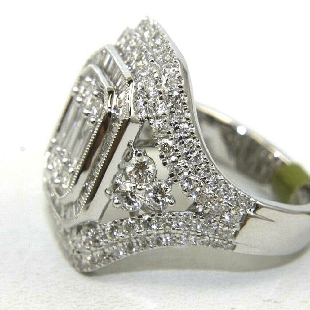 S925 Sterling Silver Women'S Wedding Ring, Plated White Golden, Emerald Cut, Luxurious Group Setting, Wide Vintage, Suitable for Women, Engagement, Everyday Wear, Party, Gift Box