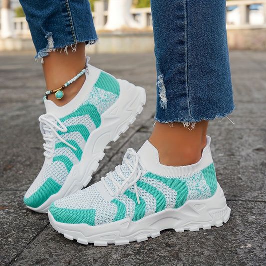 [Comfortable Sneakers] Breathable Comfortable Women's Mesh Sneakers | Casual Color-Block Lace-Up Platform Low-Top Lightweight Running Shoes