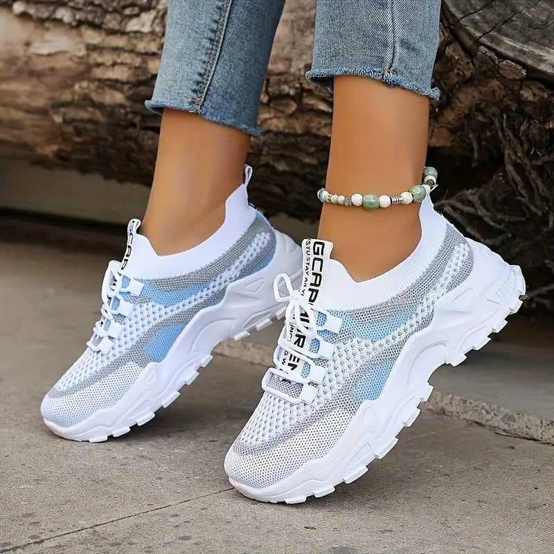 Women'S Stylish Knit Athletic Sneakers, Trendy Vibrant Low-cut Platform Walking Shoes, Airy Lightweight Comfortable Casual Footwear Extended Sizes