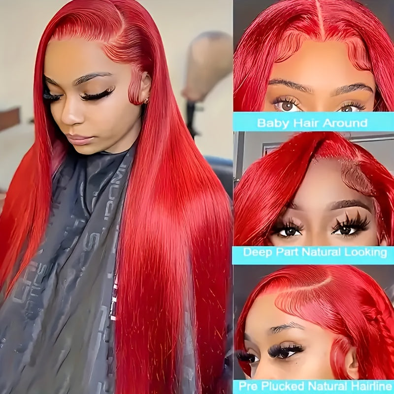Black Friday 180% Density Long 13x4 Red Straight Wigs for Women Pre-plucked Baby Hair Brazilian Virgin Straight Wigs Lace Front Long Human Hair Wigs