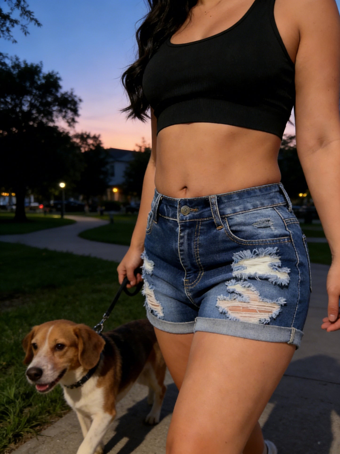 Plus Size Women Denim Shorts High Waist Stretch Denim Medium Wash Casual Wear Summer Denim