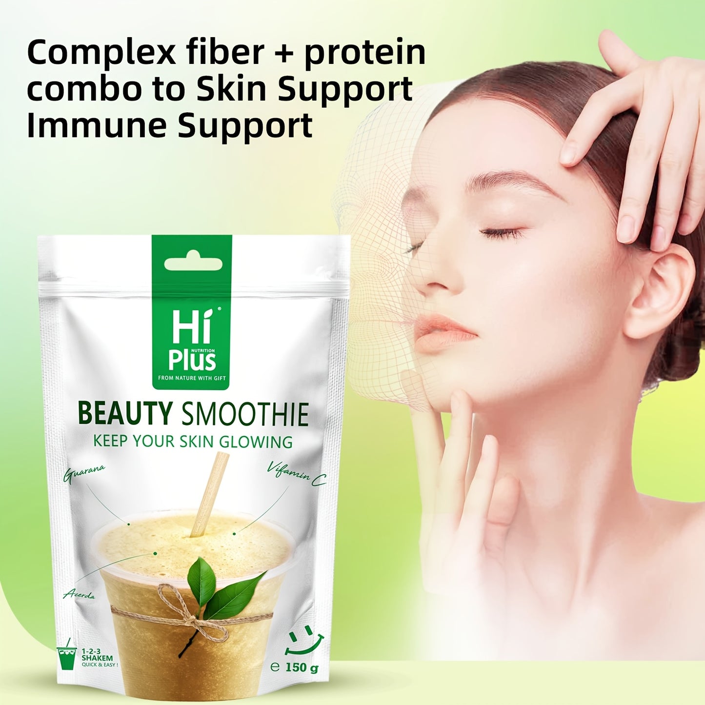 [HiPlus Energy Smoothie] HiPlus Energy Energy Smoothie Powder 5.29 Oz | Multivitamin Mineral With Vitamins A, C, D, E, B12, Zinc, And More | Fresh West Indian Cherries For Baking, Inca Fruit Peas, Collagen For Radiance And Su