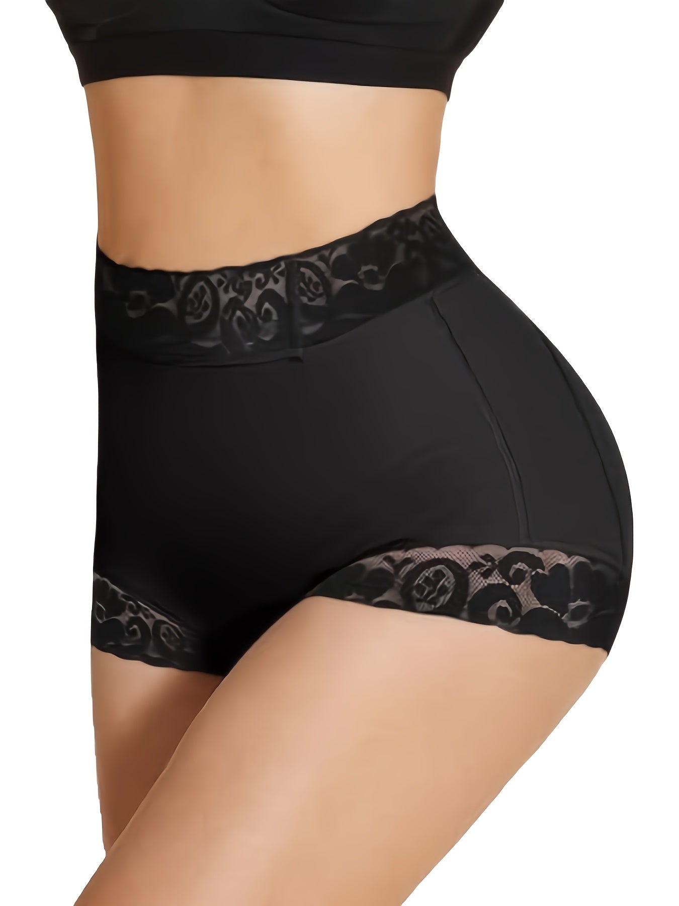 Butt Lifting Shaping Thong with Contrast Lace Tummy Control High-Waisted Body Shaper Panties for Women