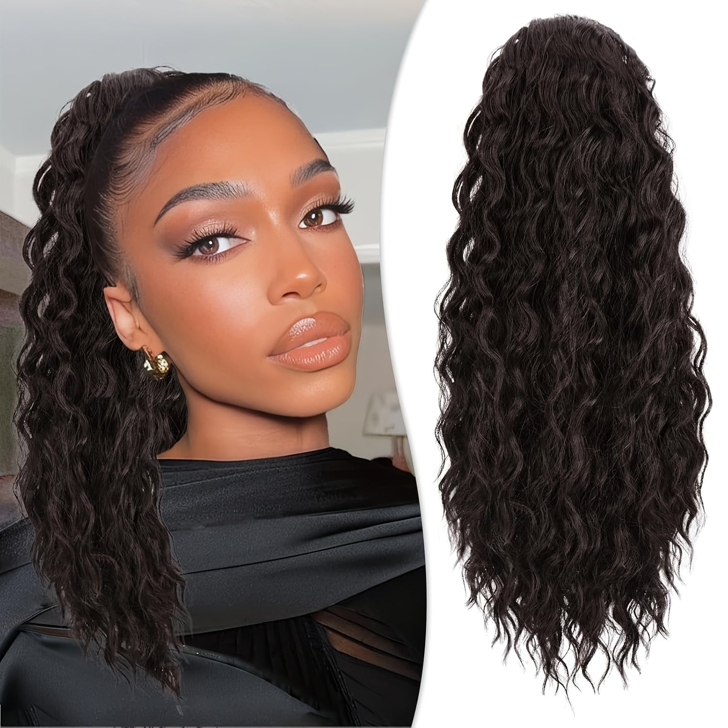 FESHFEN Female Wavy African Ponytail Extension With Rope, 16/20inch African Curly Hair, A Very Convenient Way To Lengthen CurlsIt Is Suitable For Going Out To Play, And The Use Scenarios Are Changeable