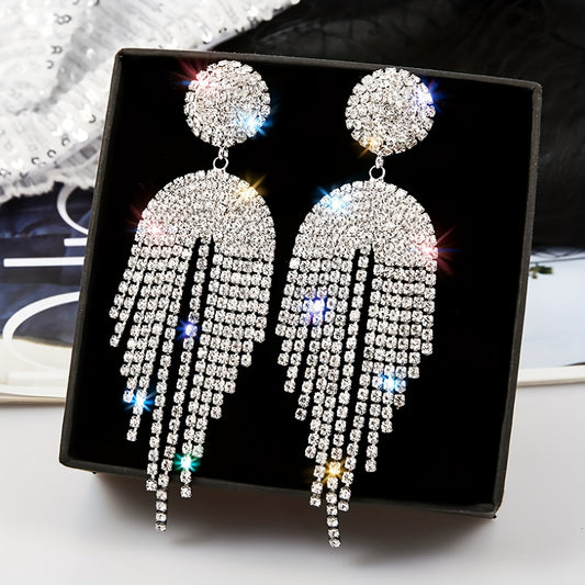 A Pair of Women'S Fashionable Jewelry, Long Tassel Earrings with Sparkling Rhinestones, Suitable for Proms, Parties, And Everyday Wear