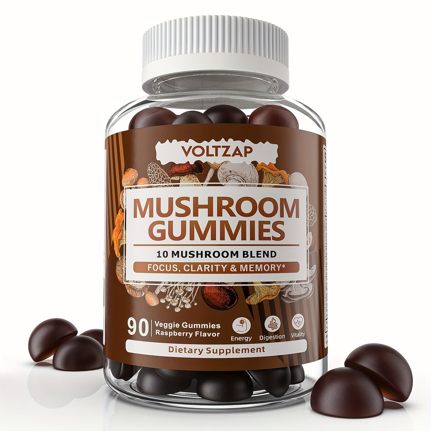 [VOLTZAP Mushroom] VOLTZAP 10 Mushroom Blend Gummies | All-in-One Daily Supplement with Chaga, Lion's Mane, Reishi, Cordyceps - 90 Count, Focus & Clarity, Digestive Support, Natural Ingredients | Vibrant Packaging, Focus Clar