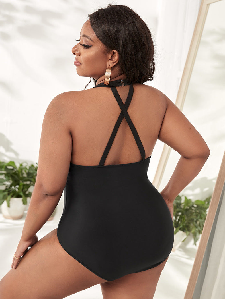 2-Pack Plus-Size Leopard Print Halter One-Piece Swimsuit | Mesh Panel Tummy Control, Belted Bikini with Chest Pad, Stretch Quick-Dry Fabric, Perfect for Summer Vacation Essentials and Pool Cruise Resort Wear