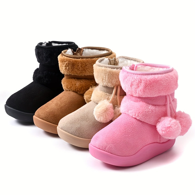 Kids' Plush Snow Boots - Slip-On Winter Boots with Non-Slip TPR Sole, Soft Fabric Upper & Fuzzy Lining - Warm Cold Weather Shoes for Boys & Girls, Toddler & Children - Christmas Halloween Gift (Pink) - Easy On/Off for Snow, I