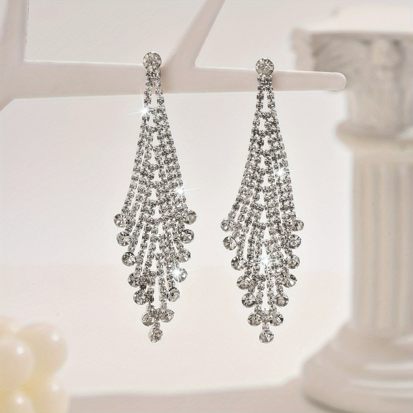 Women' Long Rhombus/ Earrings with Tassels - K Plated Sparkling Retro- Dangle Earrings Suitable for Daily Wear & Party Accessories, Year-Round Elegant Statement