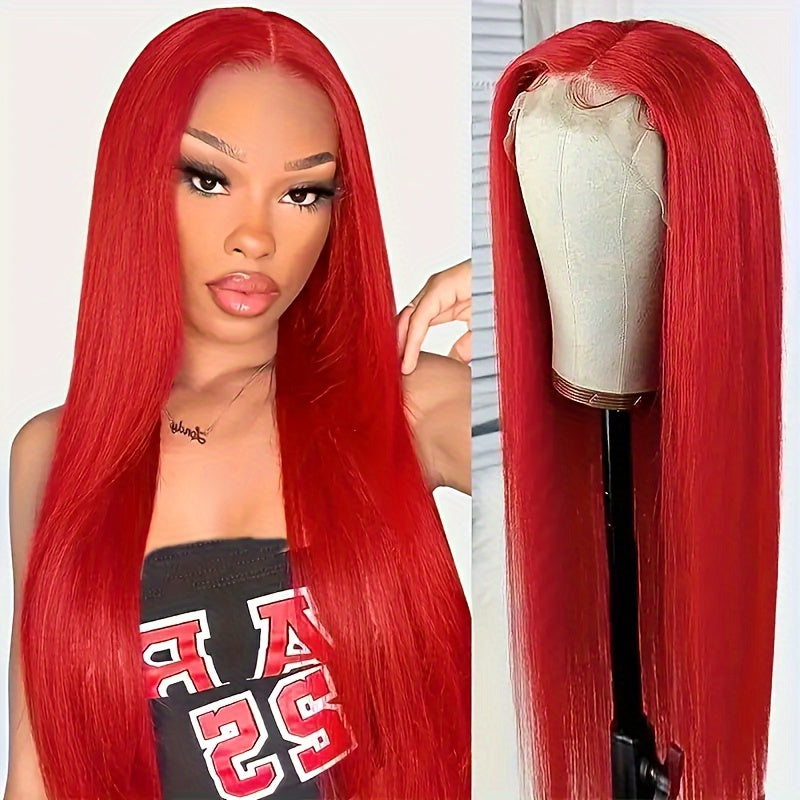Black Friday 180% Density Long 13x4 Red Straight Wigs for Women Pre-plucked Baby Hair Brazilian Virgin Straight Wigs Lace Front Long Human Hair Wigs
