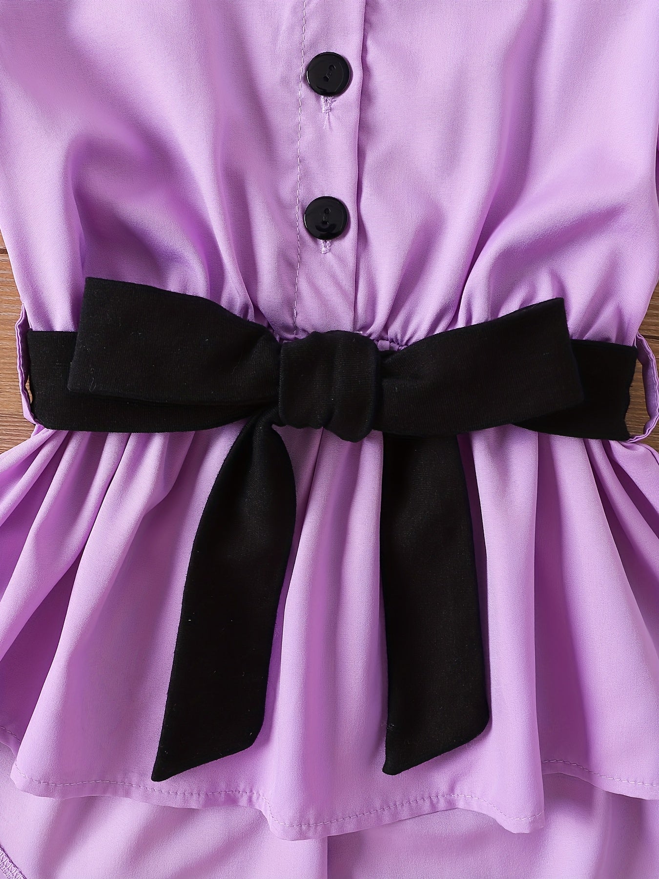 Outdoor Two-Piece Set for Girls, Fashionable Spring/Summer Contrast Belt Flutter Sleeve Half Cardigan with Tie-Waist and Peplum Backless Top + Long Pants, Perfect for Outdoor