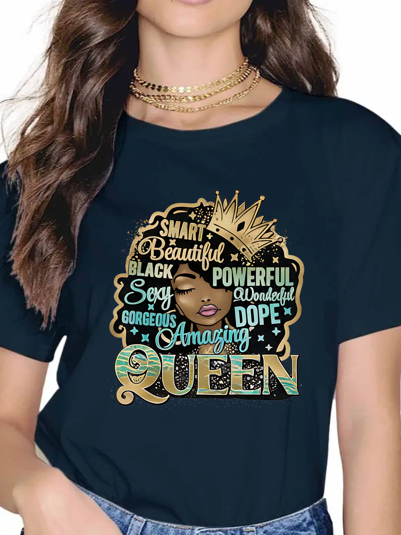 Plus size women'S casual T-shirt, Smart Beautiful Black Powerful Sexy Queen Graphic Tee