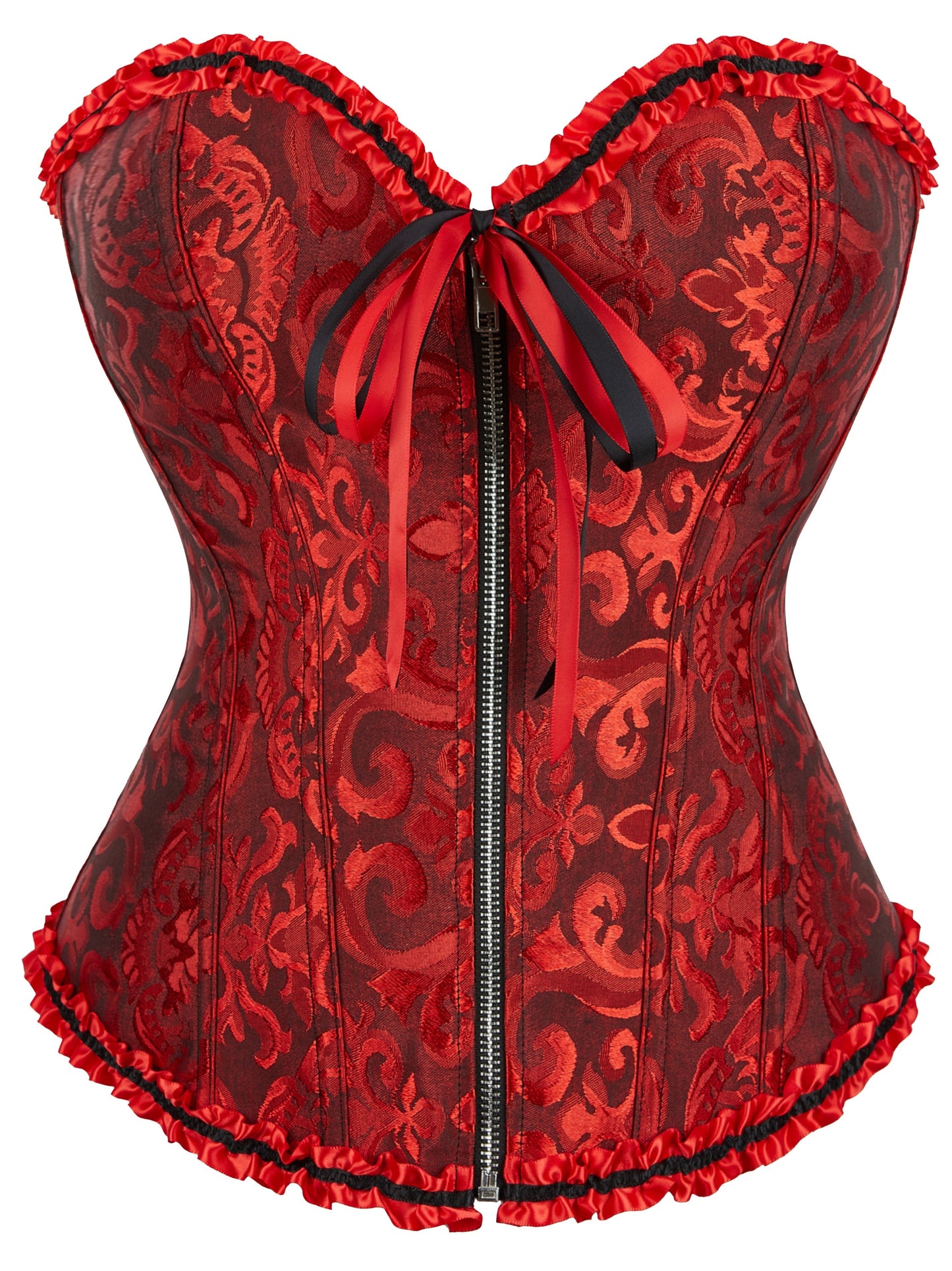Plus Size Music Festival Elegant Corset, Women's Plus Zipper Frill Trim Lace Up Waist Training Tummy Control Wedding Shapewear