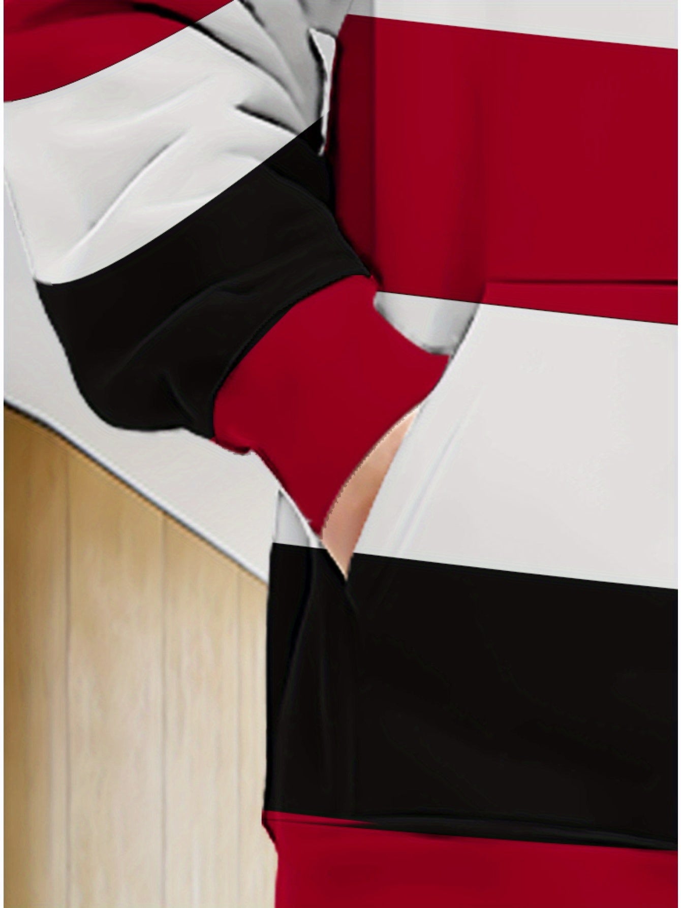 [Men's Lightweight Hoodie] Men's Lightweight Hoodie - Full-Zip Closure Hooded Sweatshirt, Black/White/Red Color Block Pullover for Fall/Winter, Casual Streetwear & Outdoor Activities, Everyday Comfort Fit Hooded Sweatshirt, S