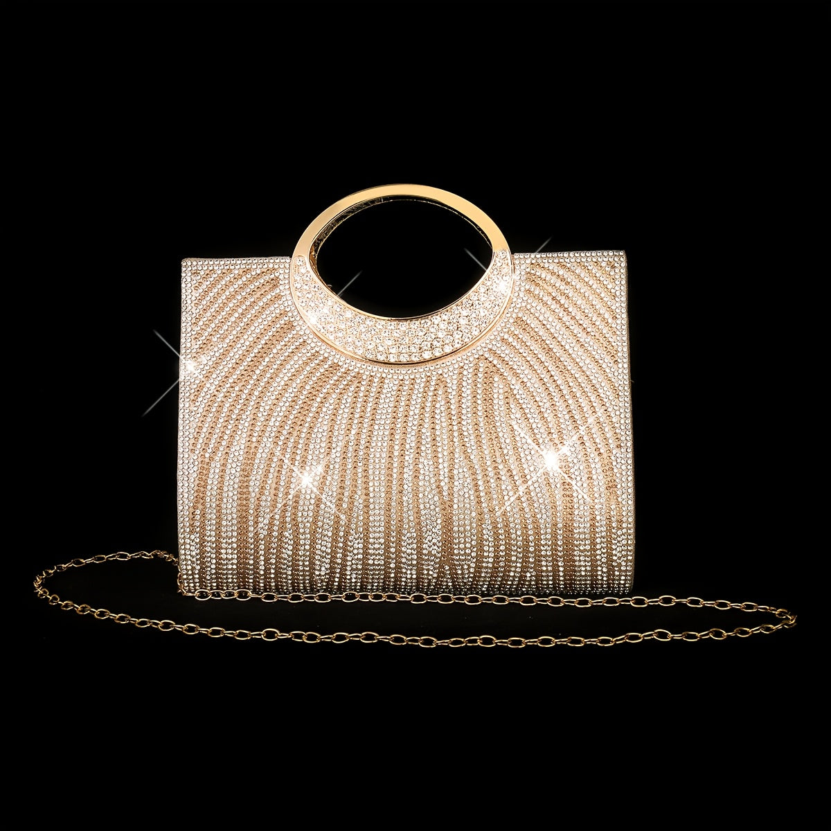 4pcs Set New Fashion Dinner Bag Sparkly Rhinestone Striped Tote Wedding Bridesmaid Bag Gala Dress Bag Shoulder Bag Wedding Season Sparkling Water Brick Necklace Earrings Bracelet Set