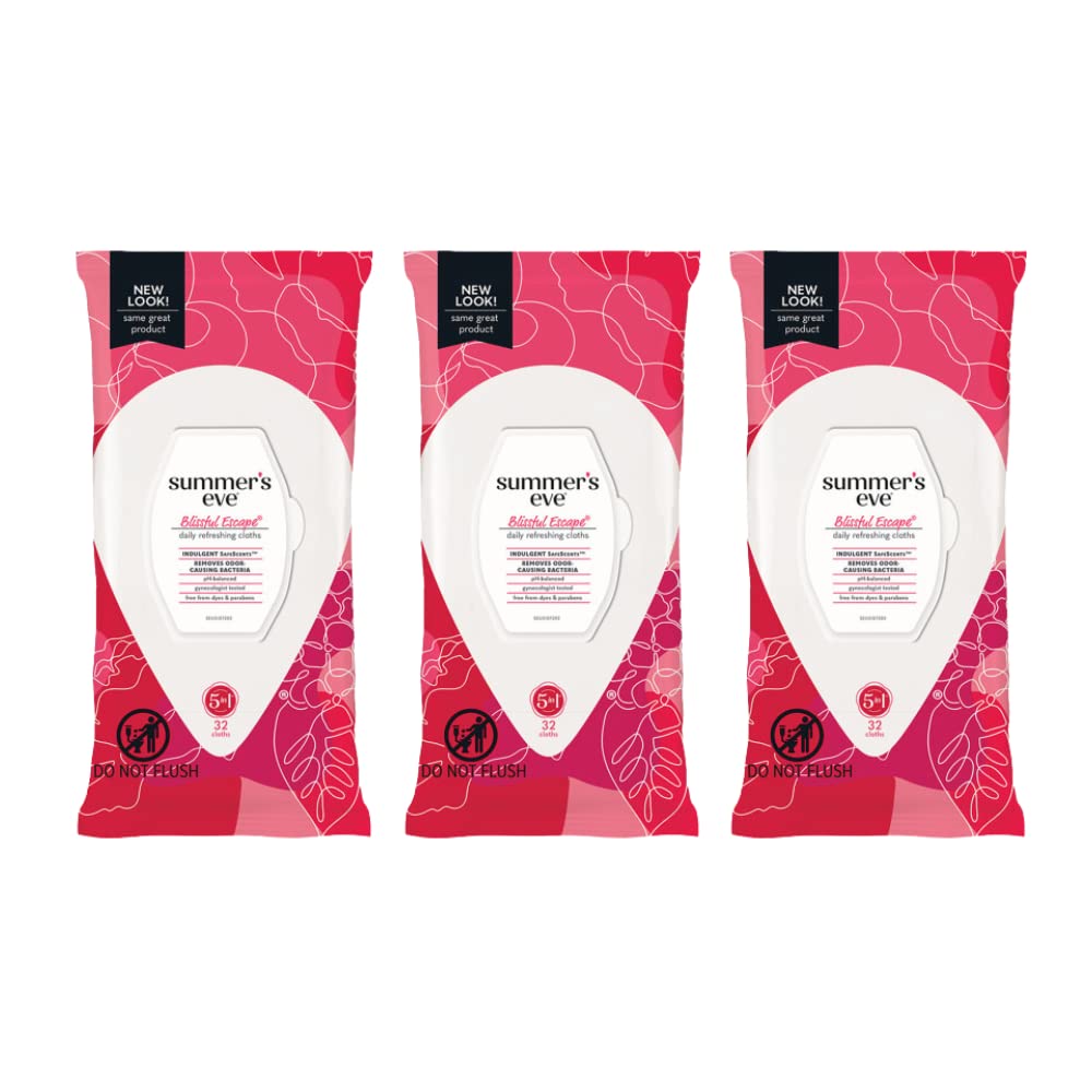 Summer's Eve Simply Sensitive Feminine Wipes, Gentle pH-Balanced Micellar Water Based Formula Helps Control Vaginal Odor, Resealable Pack, 32 Wipes, Pack of 4