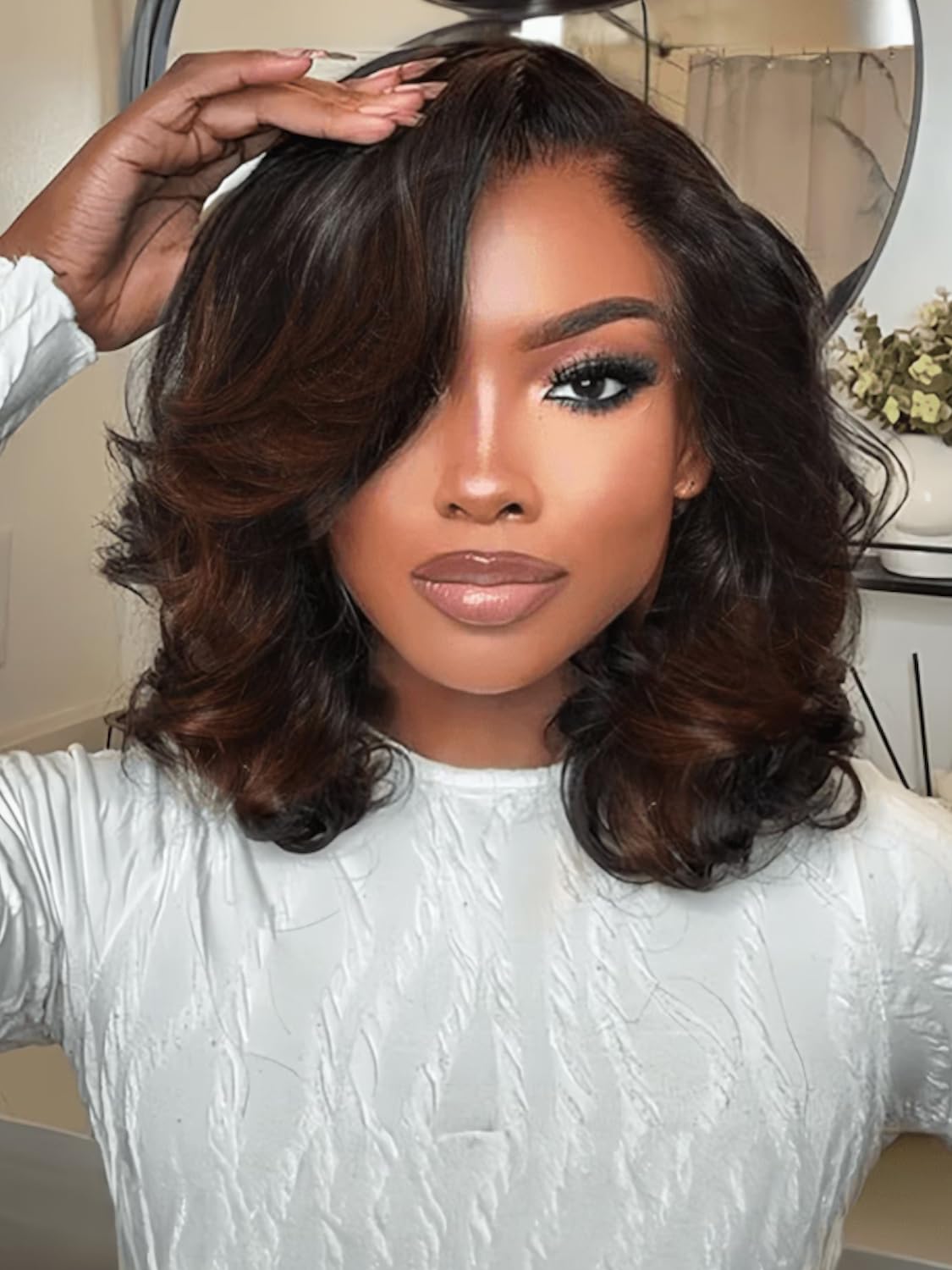 UNICE Black Cherry Body Wave Bob Wig Human Hair 7x5 Glueless Lace Front Drawstring Wig Pre Plucked Pre Cut with Curtain Bangs 10 inch