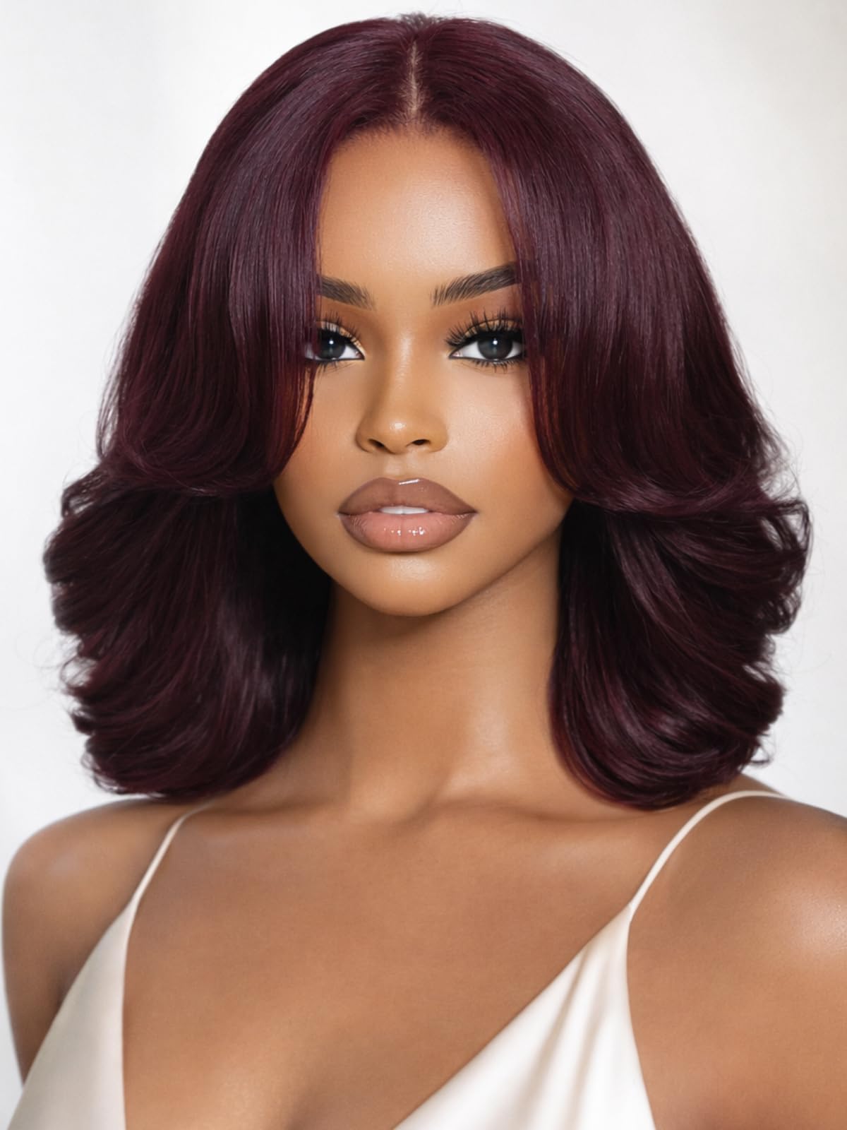 UNICE Black Cherry Body Wave Bob Wig Human Hair 7x5 Glueless Lace Front Drawstring Wig Pre Plucked Pre Cut with Curtain Bangs 10 inch