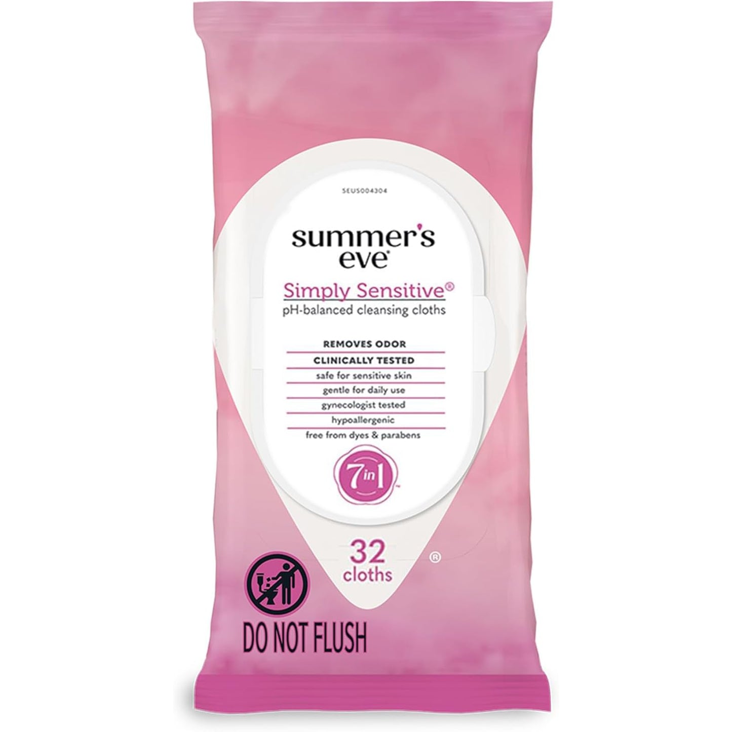 Summer's Eve Simply Sensitive Feminine Wipes, Gentle pH-Balanced Micellar Water Based Formula Helps Control Vaginal Odor, Resealable Pack, 32 Wipes, Pack of 4
