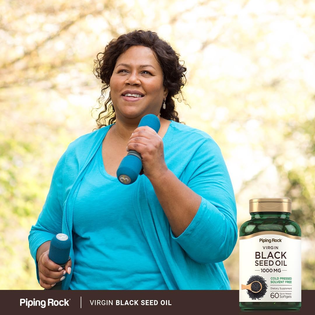 Piping Rock Black Seed Oil Softgel Capsules | 1000mg | 60 Pills | Cold Pressed Solvent Free | Non GMO, Gluten Free Supplement