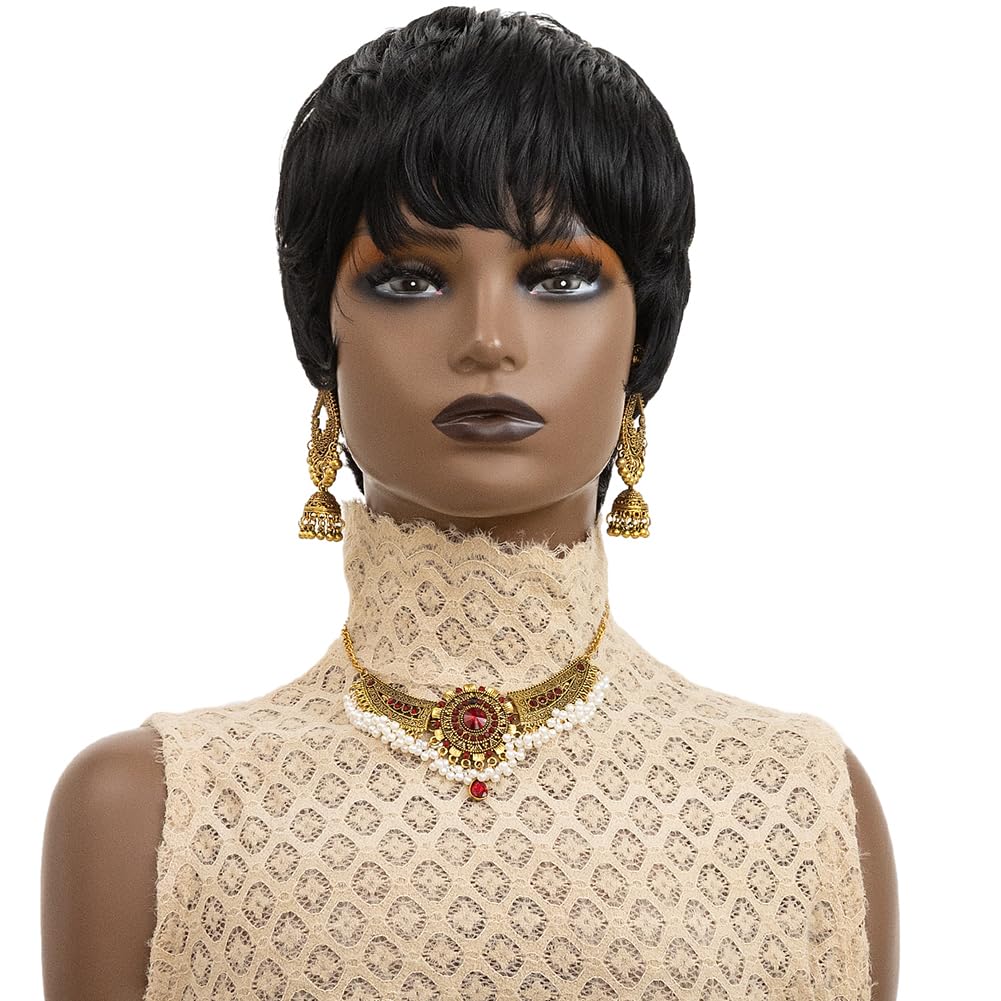 Black Pixie Wig Synthetic Hair Short Curly Wigs for Black Women | Short Wigs for Black Women Pixie Cut Wig Short Curly Wigs for Black Women Synthetic Hair Wavy Black Pixie Wig (black
