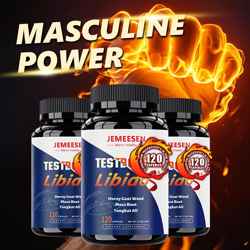 JEMEESEN Epimedium Tongkat Ali - Herbal Supplement for Men with Black Maca And Proprietary Blend - for Men's Health - Deep Into Her - Male Pleasure - 120 Capsules - 60 Day Supply