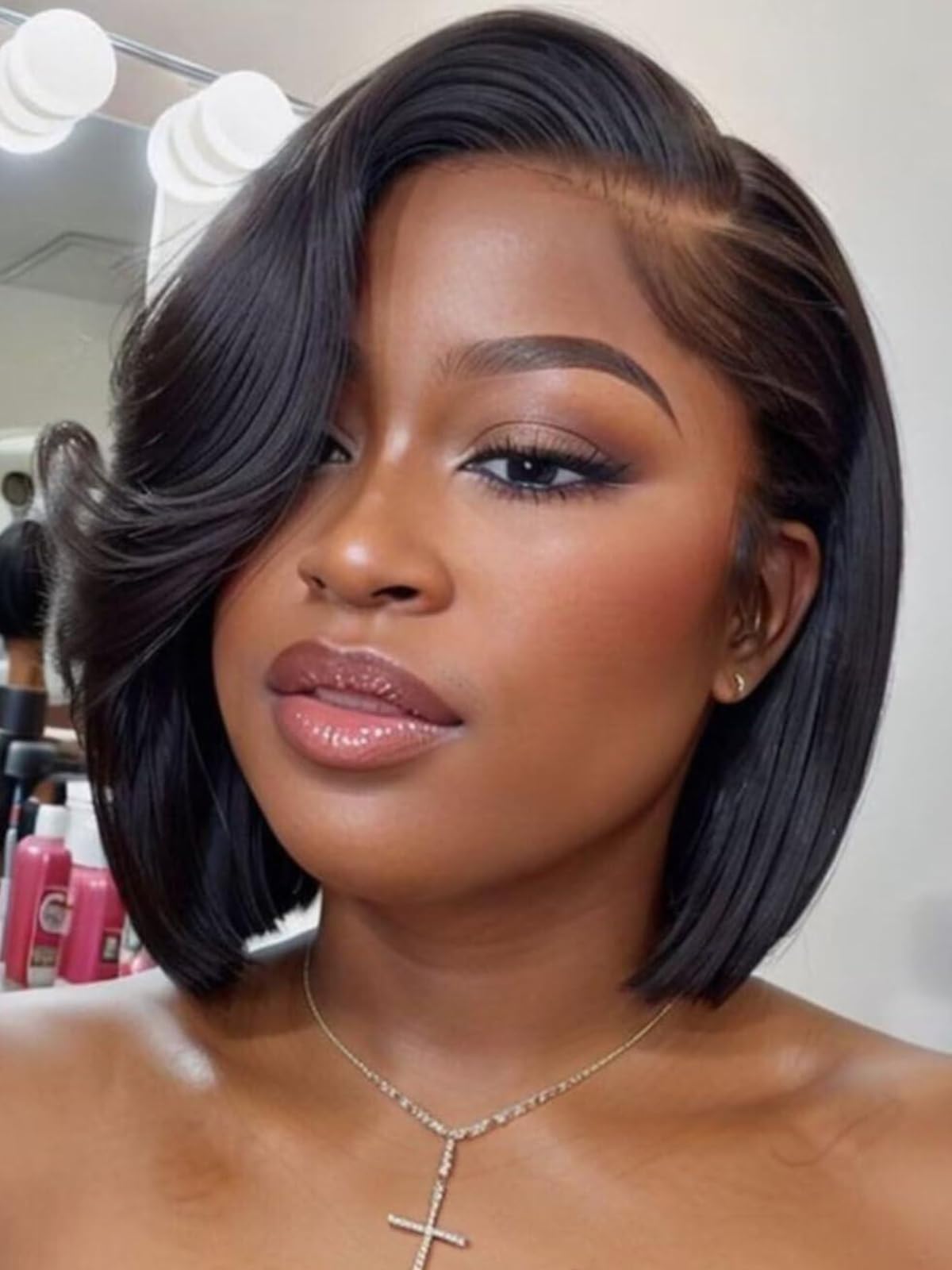 UNICE Black Cherry Body Wave Bob Wig Human Hair 7x5 Glueless Lace Front Drawstring Wig Pre Plucked Pre Cut with Curtain Bangs 10 inch