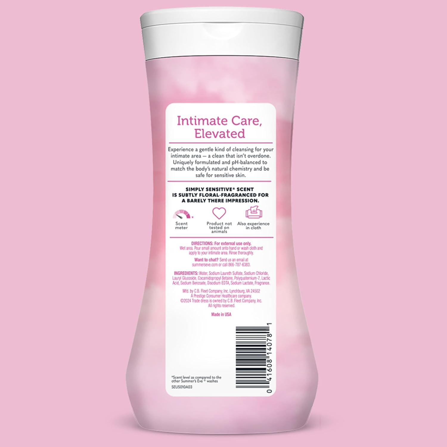 Summer's Eve Simply Sensitive All-Over Daily Feminine Wash, Gentle pH-Balanced Body Wash for Women, Removes Vaginal Odor, 15 Fl Oz