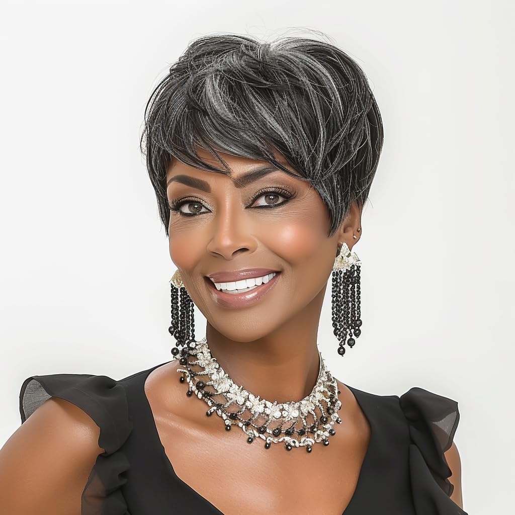 Black Pixie Wig Synthetic Hair Short Curly Wigs for Black Women | Short Wigs for Black Women Pixie Cut Wig Short Curly Wigs for Black Women Synthetic Hair Wavy Black Pixie Wig (black