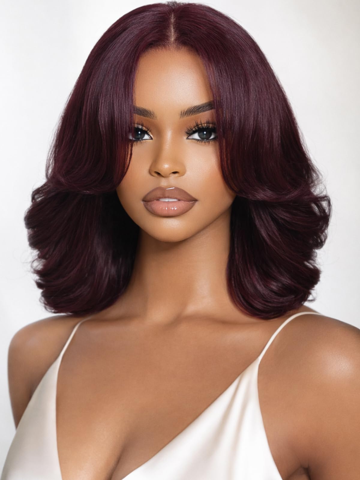UNICE Black Cherry Body Wave Bob Wig Human Hair 7x5 Glueless Lace Front Drawstring Wig Pre Plucked Pre Cut with Curtain Bangs 10 inch