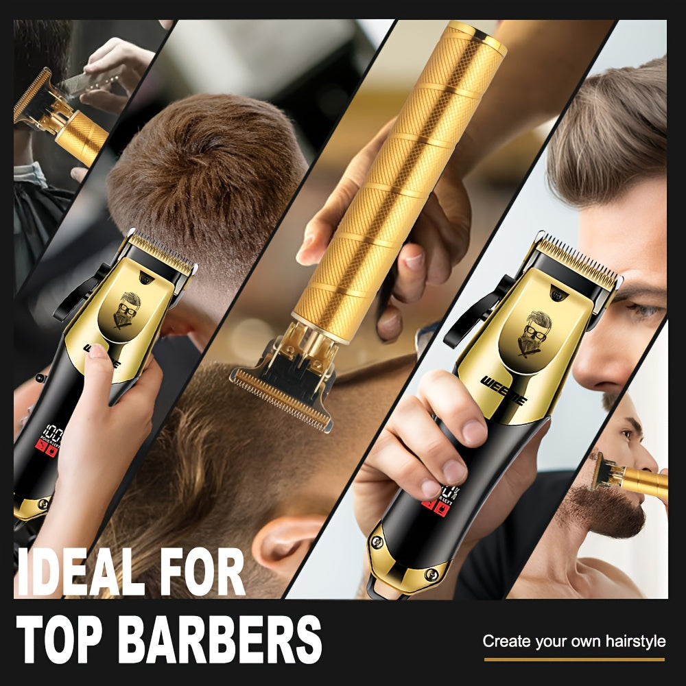 Men's Grooming Kit 3pcs Set, Golden Balck Hair Clippers with LCD Display, USB Rechargeable, 8 Guide Combs, Trimmer And Shaver, with Cleaning Brushes And Comb, Gift for Men