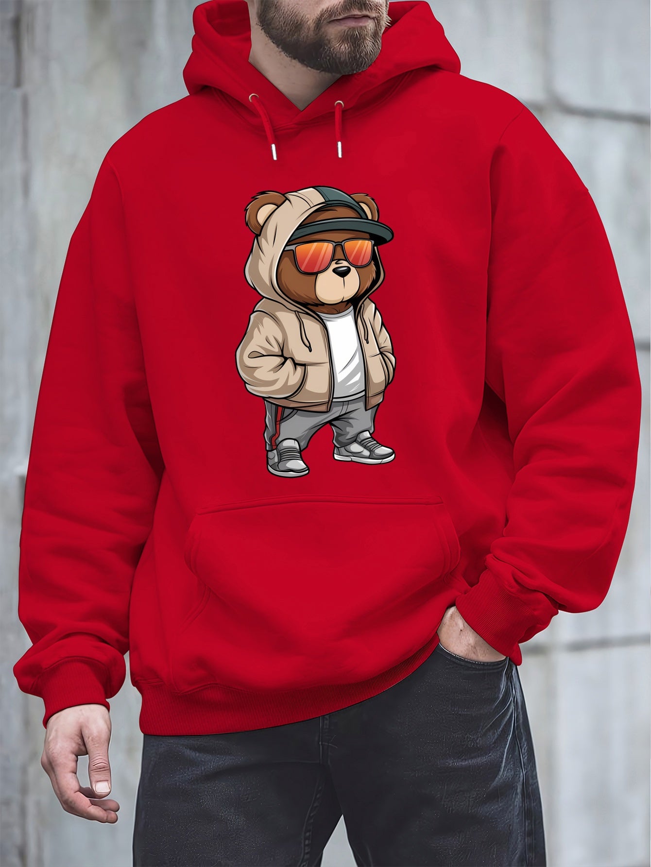 Cool Bear 2024 New Printed Autumn And Winter Plush Men'S Versatile Sweater with Dalian Hat, Fashion Brand for Spring And Autumn, Plus Size