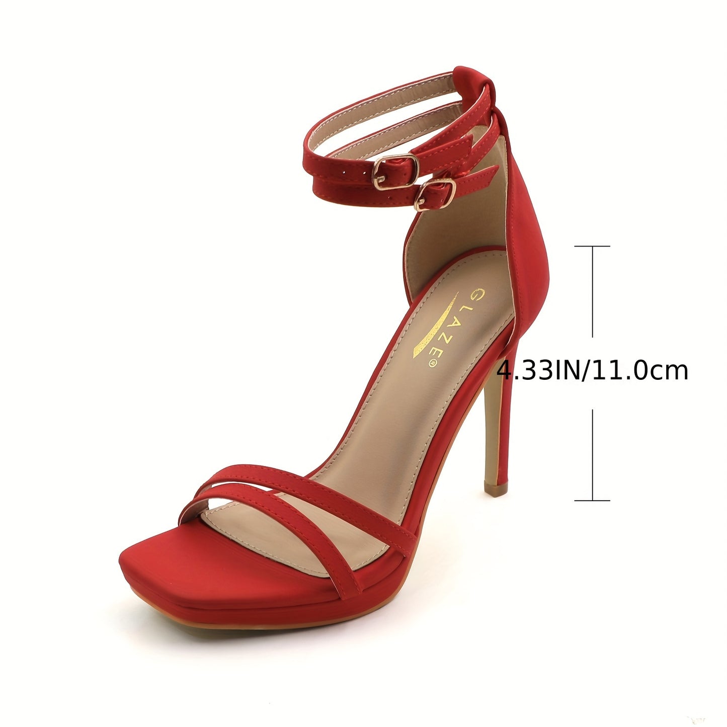 [Red Stiletto Sandals] Ultra-Fine 4.3" High Heel Women's Red Stiletto Sandals | Square Open Toe | Ankle Strap with Buckle Closure | Microfiber Synthetic Cover | Ideal for Prom, Wedding & Bridal Events, Wedding Shoes for Bride