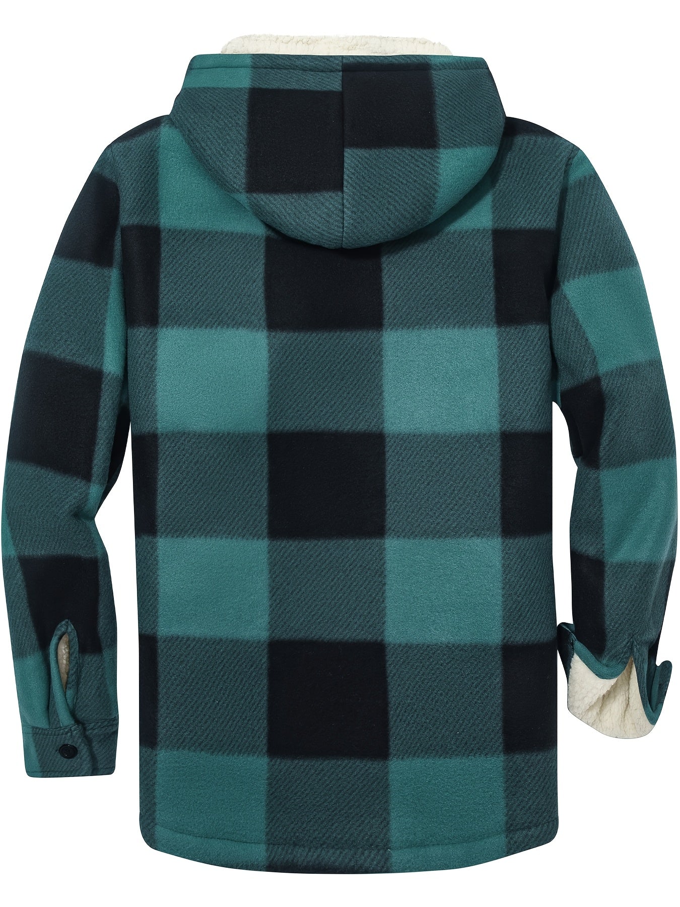 Men's Jacket, Heavyweight Hooded Sweater, Full Zip Thick Snow Mountain Lined Flannel Plaid Shirt with Pockets, Casual Style, Perfect for Autumn and Winter, Regular Fit, Hooded Collar, Plaid Pattern