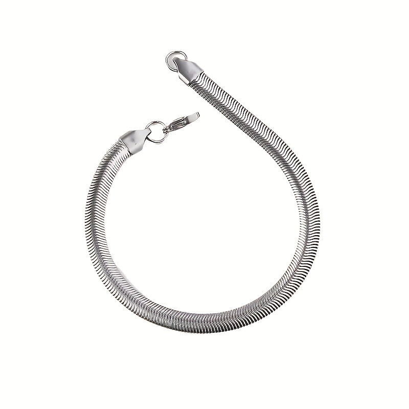 [Stainless Steel Necklace] Stainless Steel Men's Flat Snake Chain Necklace | Bohemian Style, Uncoated Geometric Collarbone Jewelry, Fashionable And Simple Design, Suitable For Daily Wear And Gifts