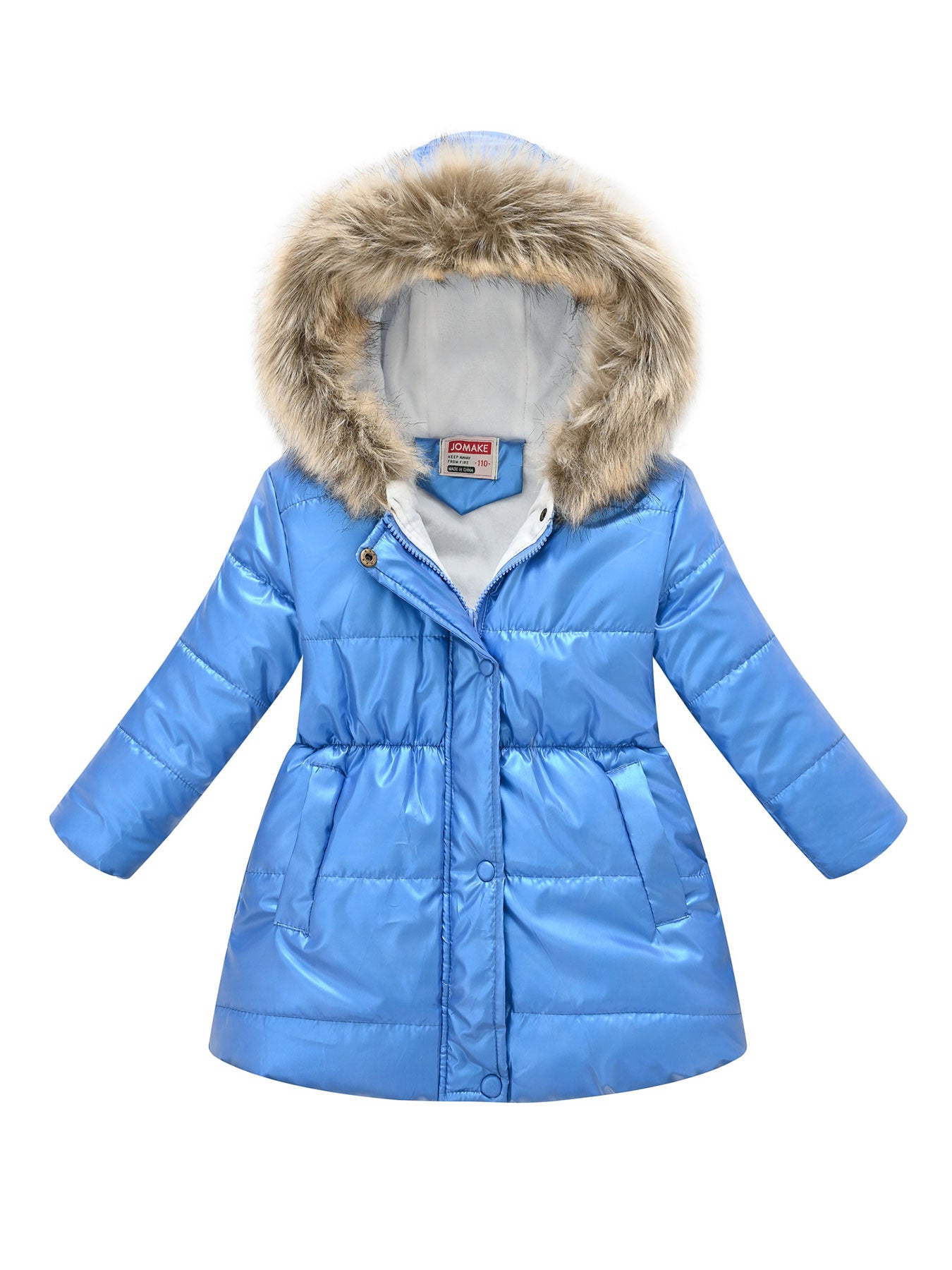 Girls' Multicolor Thickened Hooded Jacket | Mid-Length, Autumn & Winter Warm Windproof Outerwear, Suitable for Outdoor Camping and Daily Casual Style, with Pockets and Lining.